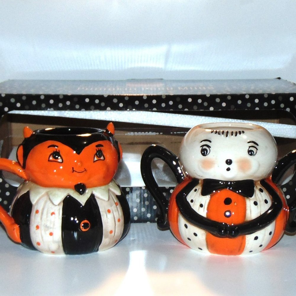 Johanna Parker Halloween Pumpkin Peeps Mug Set Devil & Spider